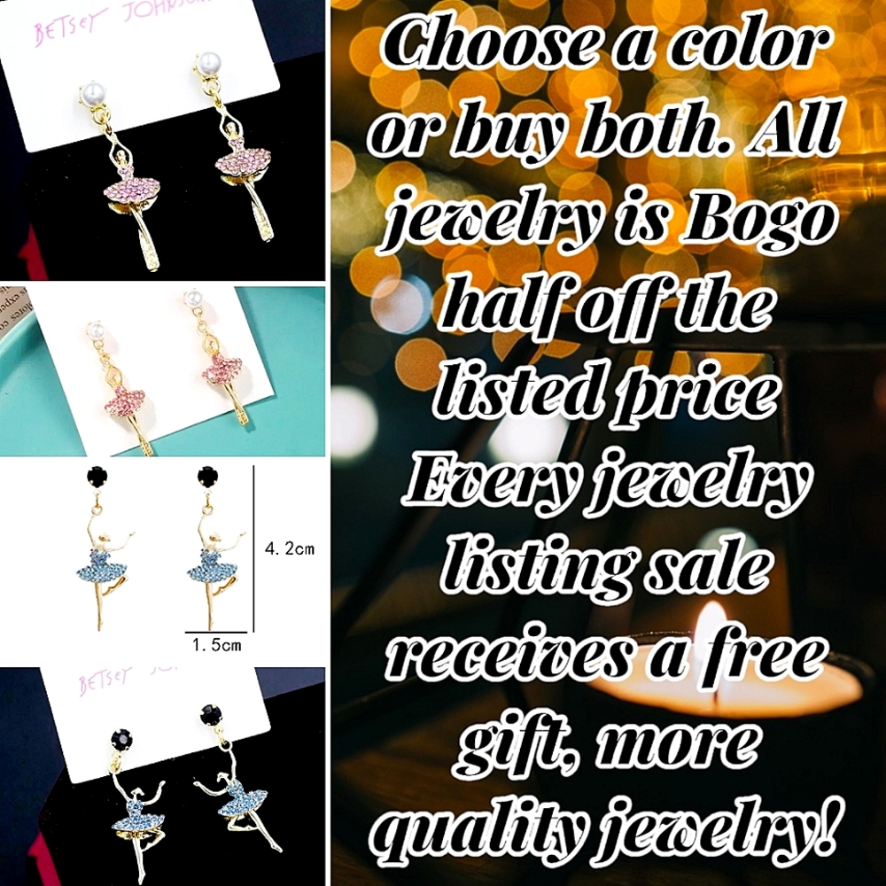 Gold plated crystal pearl ballerina earrings choose a color or by both